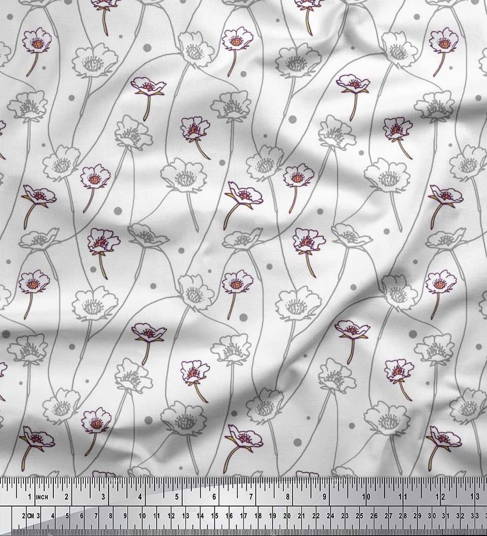 

Японська креп-сатин Soimoi Тканина з художнім принтом із крапками, листям і квітковим принтом на метр 42 дюйми 42 Inch Wide - Poly Crepe білий