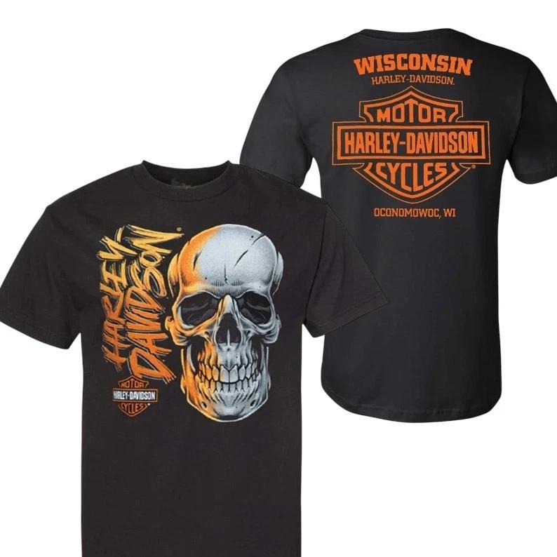 Neues HD Style Biker Schädel Grit T-Shirt Schwarz Rundhals Baumwolle Kurzarm