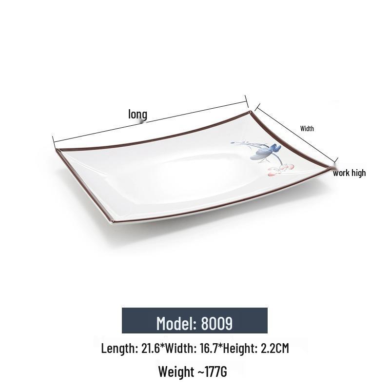 Melamine Rectangular Imitation Porcelain Plate for Sushi, BBQ, Cold Dishes - Commercial Use.