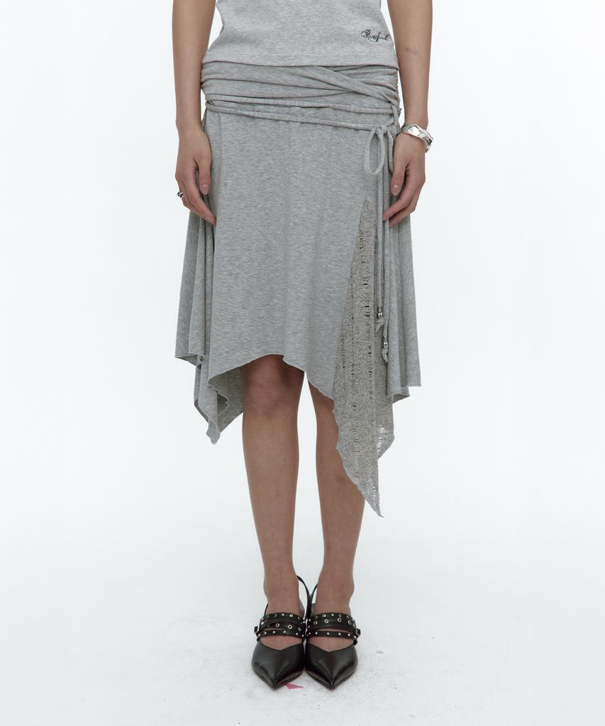 Rough Neck Knit Layer Drape Skirt Gray