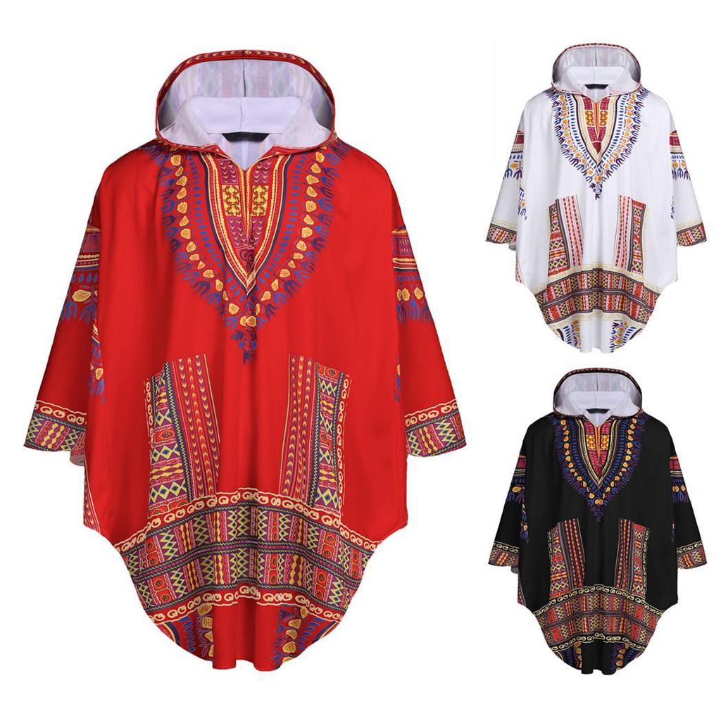 BYWX Men Stand Collar Longline African Print Dashiki Plus Size Long Sleeve Shirt Blouse