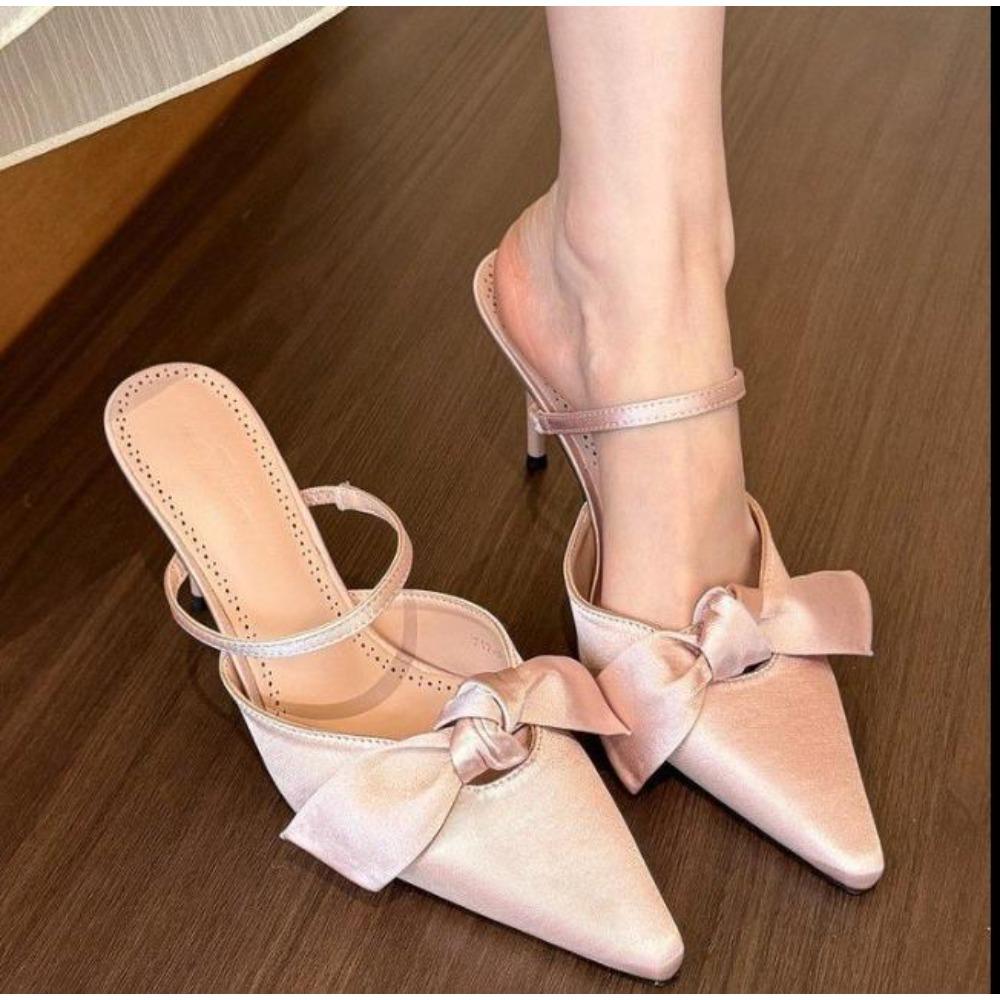Fashion New Black Butterfly Knot Women Slingbacks Heels Shoes Sexy Dress Thin Heel Pointed Toe Mules Ladies High Heels Women Pumps