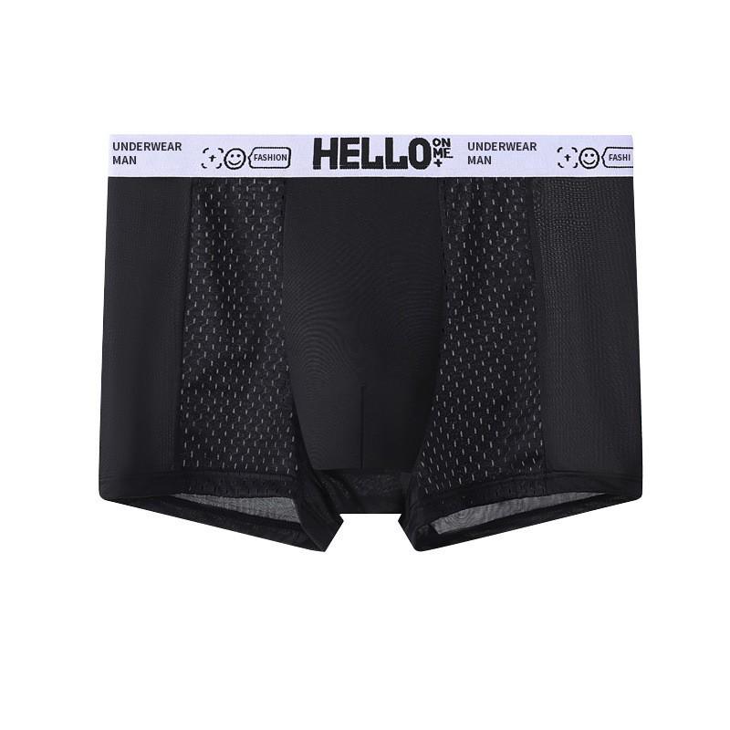 Sommer Eis Seide Herren Mesh Slips mit HELLO Bund, Vier-Ecken-Design, Flachbein-Shorts