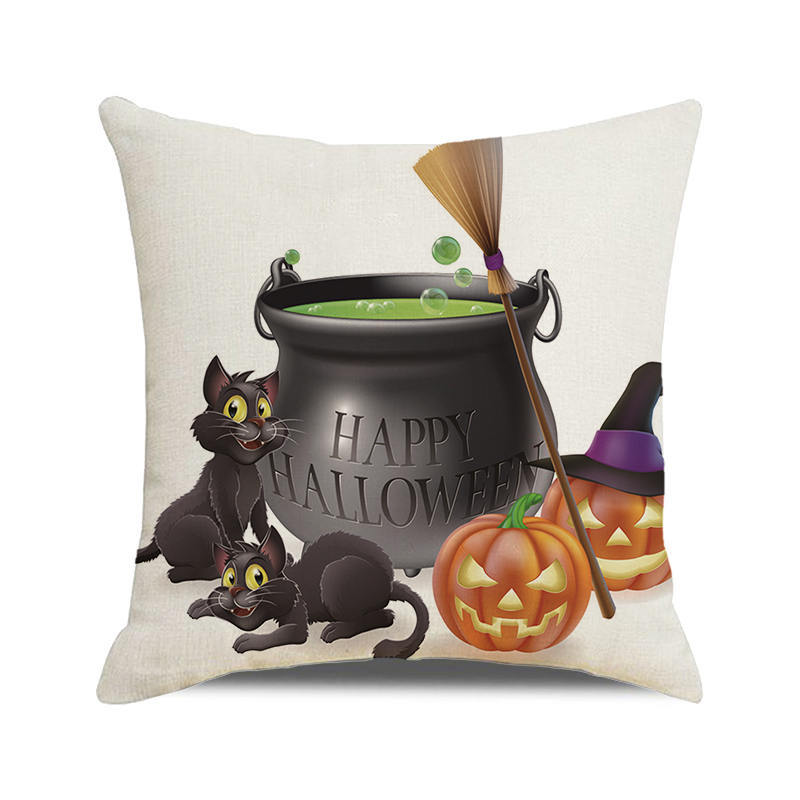 Halloween Bat Crow Pumpkin Print Cushion Cover Home Living Room Sofa Decoration Throw Pillow Cover