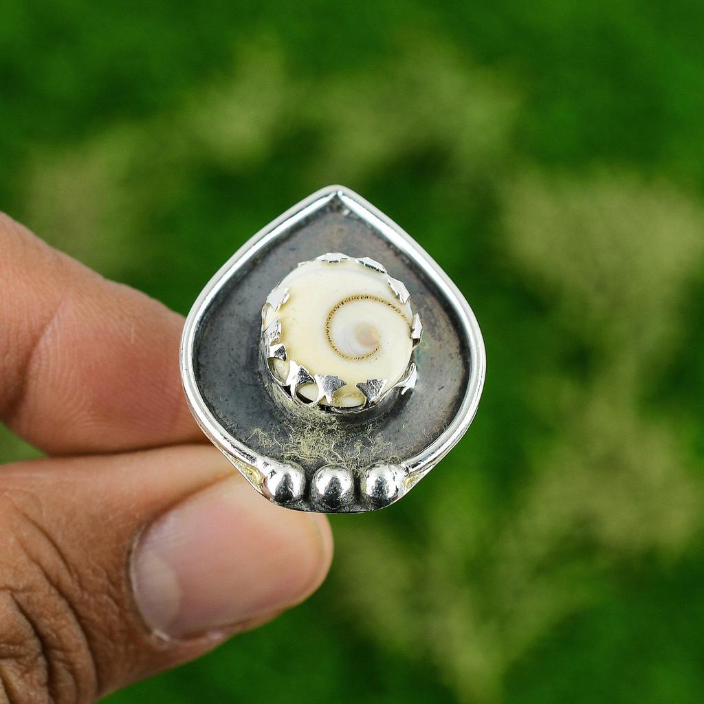 Gift For Her 925 Silver Natural Shiva Eye Shell Stackable Adjustable Ring