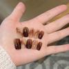 Red Brown Autumn/Winter Coffee Color Gradient Handmade Wearable Nails Model Y838 with Box and Tool Kit.