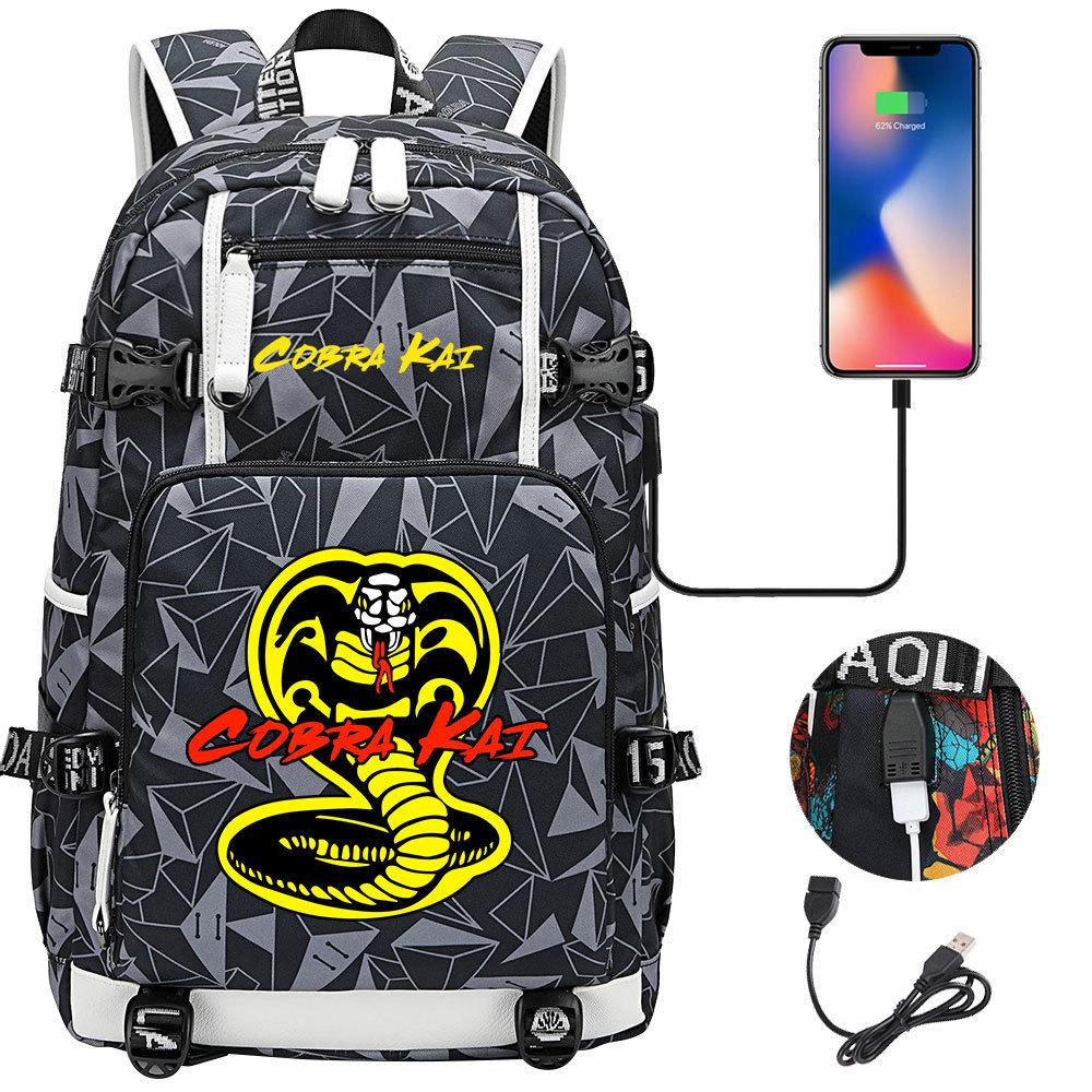 American Drama Cobra Print USB Teen Student Schoolbag Men and Women Leisure Large Capacity Travel Backpack