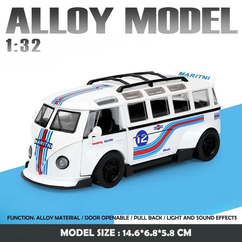 ABBY1 1:32 T1 Bus Modell Sound Licht Kinder Junge Diecast Spielzeugfahrzeug Kollektives Heimdekor Metall Miniatur Auto