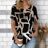 Women Print Short Sleeve V Neck Split Front Blouse