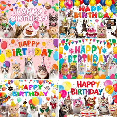 Tema gatto carino cartone animato festa di compleanno per bambini gatto animale domestico decorazione festa Baby Shower palloncino sfondo fotografico colorato Striscione Accessorio