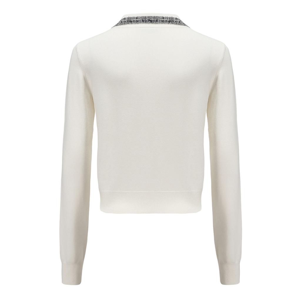 E.PARCA Collared Tweed Cardigan (White)