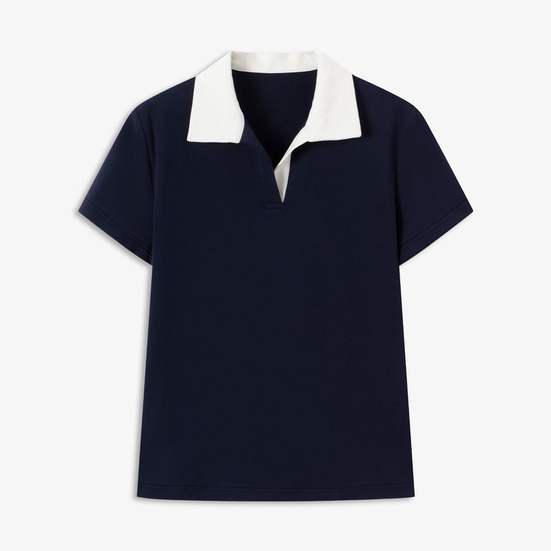 

Aozhi Country Casual Sports Style Contrast Color Polo Collar Suit Women s 2-Color Short-Sleeved T-shirt + Shorts + Short Skirt Three-Piece Set N Navy blue Tops S