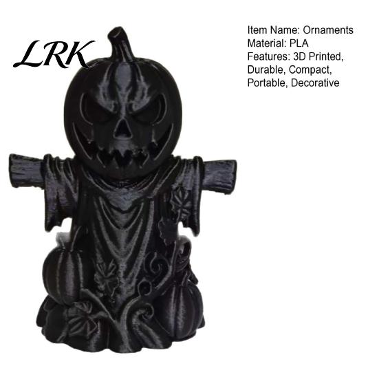 Solid PLA Sculpture 3D Printed Pumpkin Scarecrow Figurine, Matte Black Halloween Tabletop Decorative for Shelves Decor Shelf Window Office,