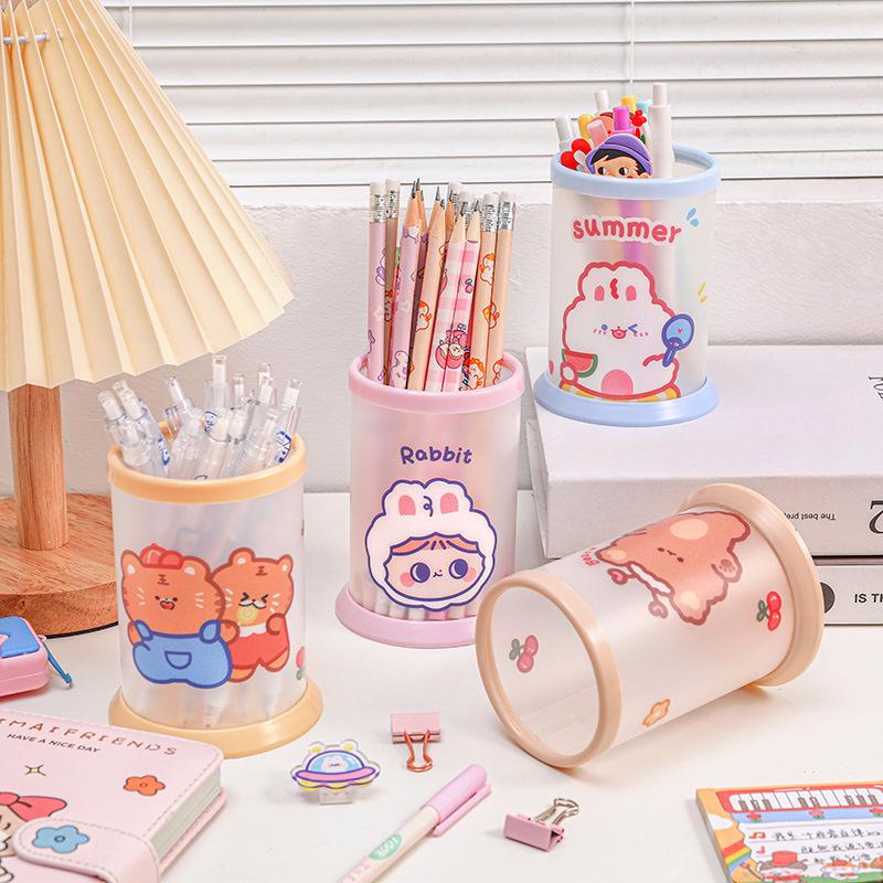 Creative Foldable Cartoon Pen Holder - Round Plastic Desktop Storage for Office & Study