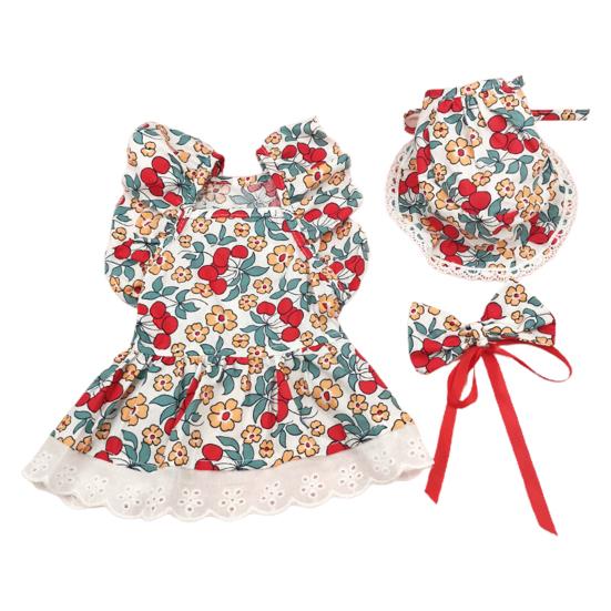 Cute Floral Pet Dress Set for Small Dogs Cats Includes Harness Hat