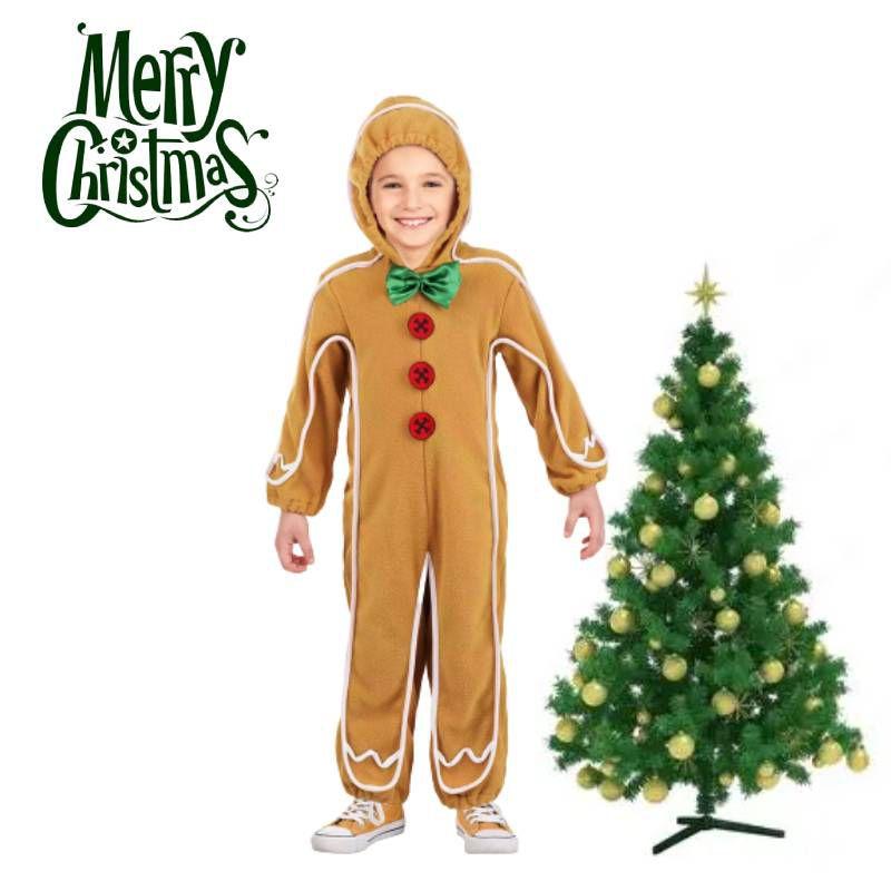 Christmas Gingerbread Man Kids Costume Cosplay Bodysuit Stage Dress Performance