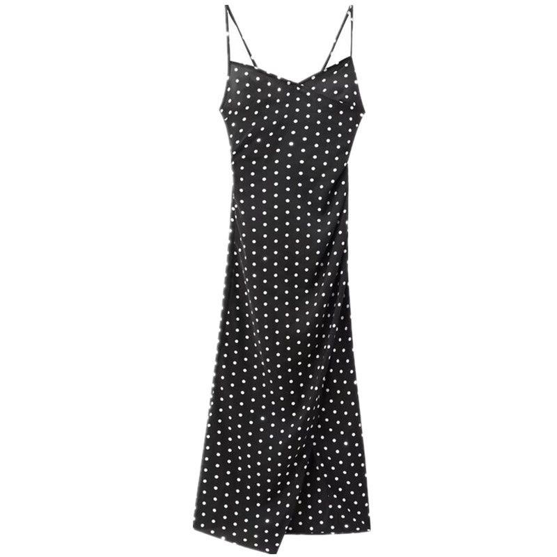 Fashion Style 2024 Summer New Arrival Women's Sling Ruched Decorative Polka Dot Print Midi Skirt Dress 2976764