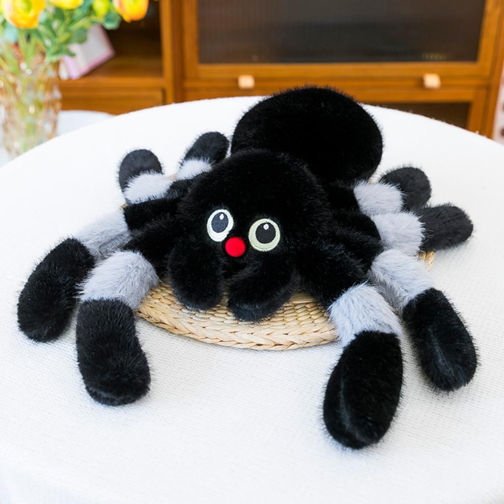 Holloween Decor Spider Stuffed Animal Toy Fluffy Black Crawling Pet Doll  Party Supplies