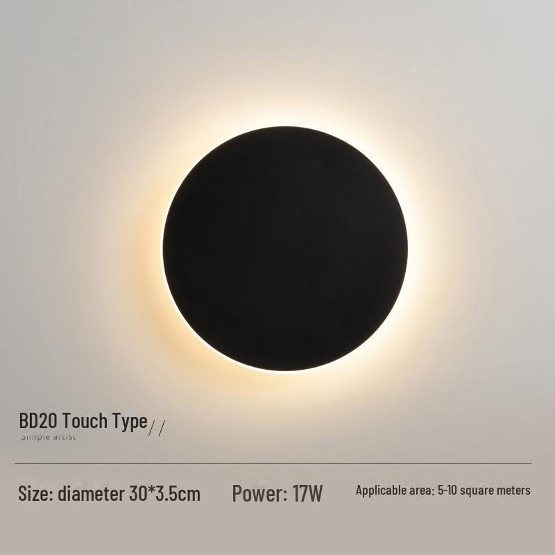 

Сучасний світлодіодний настінний світильник Nordic для спальні, коридору, сходів - сенсорне керування, кругла форма - простий і стильний дизайн Neutral Light. 30CM black touch type чорний