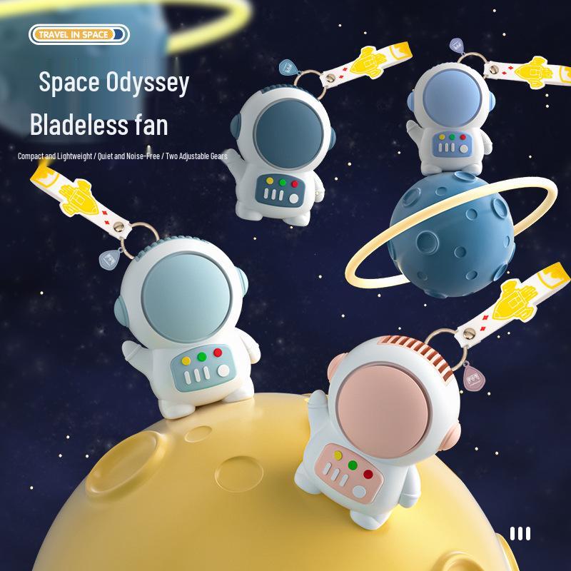 Creative Astronaut Bladeless Mini Two-Speed Fan Keychain – Portable Travel Electric Fan USB Rechargeable