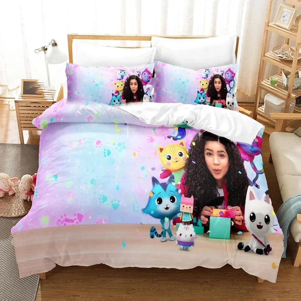 Set Biancheria da Letto Casa delle Bambole Gabby Set da Letto Stampato con Federa Copripiumino Morbido Singolo Matrimoniale Queen Super King Size Adulti Bambini