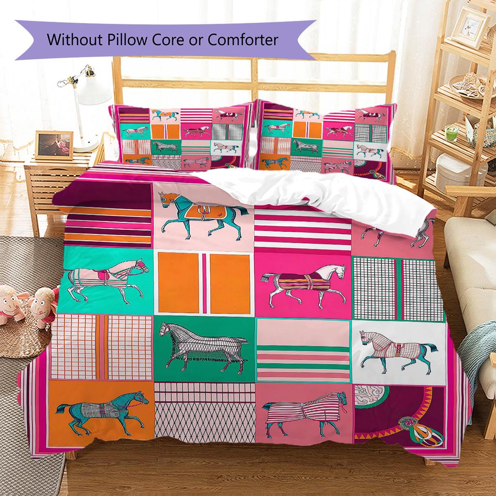 Horse Art Pattern Pattern Bedding Quilt Set Quilt Cover Pillowcase Home Decoration Gift (1 * duvet cover + 2 * pillowcase, without core)