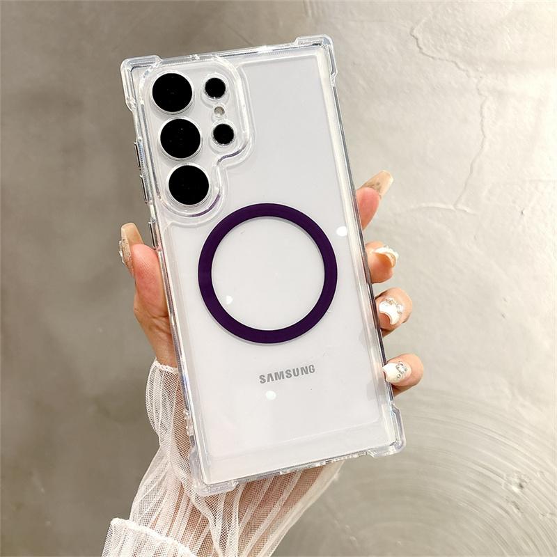 For Magsafe Transparent Magnetic Phone Case For Samsung Galaxy S25 S22 S23 S24 Ultra Plus Wireless Charging Cover Clear Case