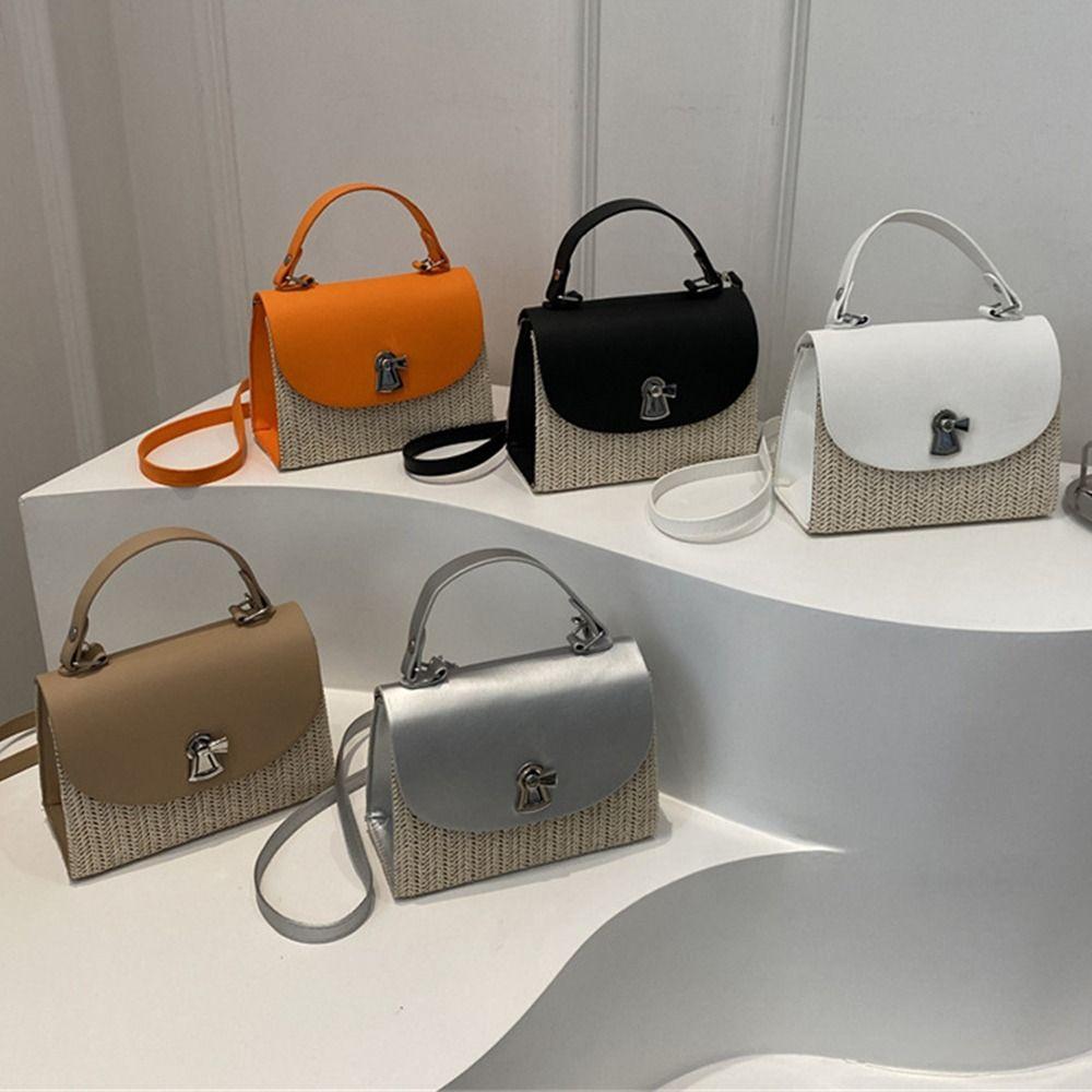 

Сумка-мессенджер из соломы и искусственной кожи, модные сумки-тоуты для отпуска белый