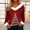 Women's Casual Christmas Print Long Sleeve Top with Plush Collar for Winter