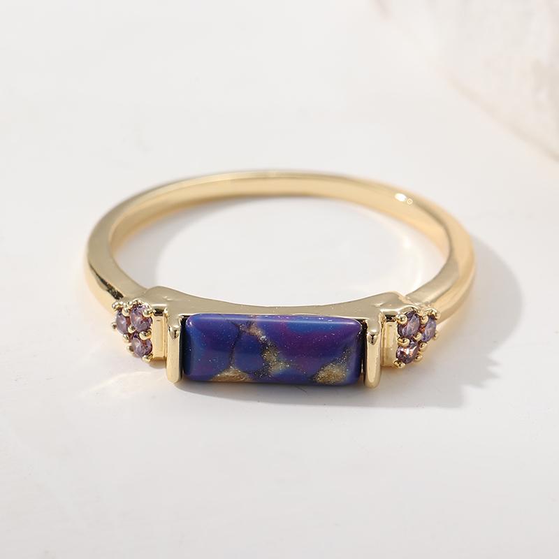 Vintage Inlaid Purple Stone Women's Ring Ethnic Gold Color Hand Carving Daily Wear Party Jewelry Anniversary Gift