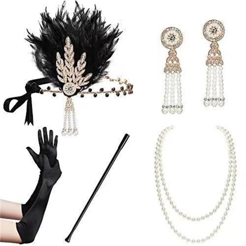 Sparkling Rhinestone Headwear Feathered Headgear Set Alluring Feathered Headband Comfortable for Halloween Singles Party
