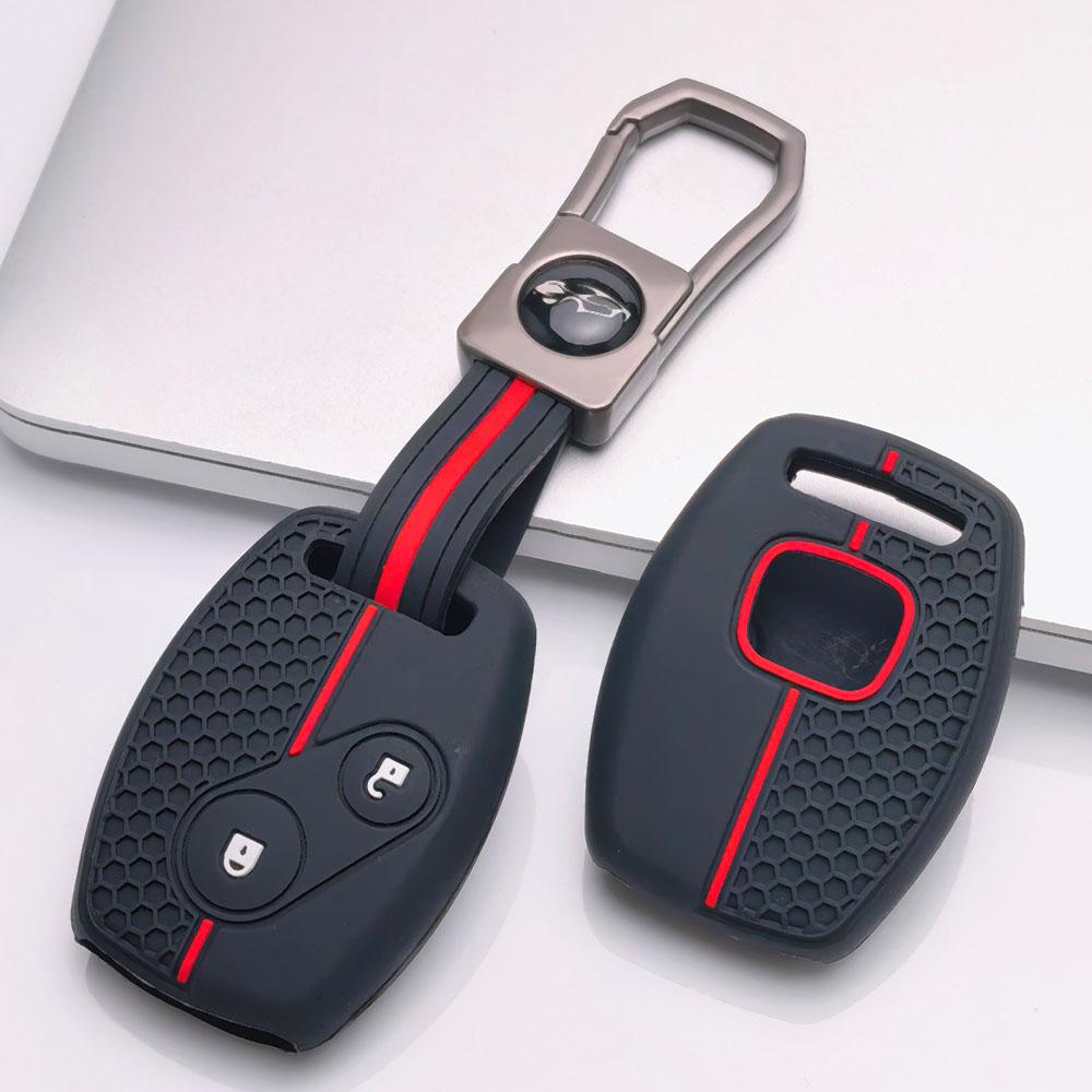 Premium Silicone Car Key Fob Cover For Honda Fit Civic Accord CRV HRV Jazz With Keychain Soft Silicone Car Interior Accessories Anti-Scratch