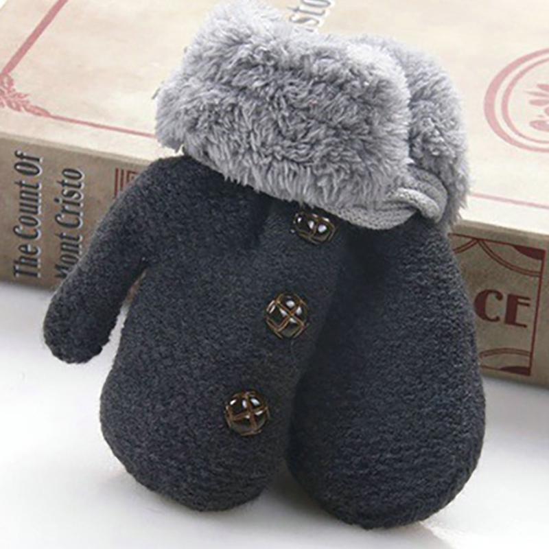 Winter Baby Gloves With Rope Warm Thick Plus Velvet Mittens for Toddler Boys Girls Soft Kids Full Finger Ski Gloves Guantes