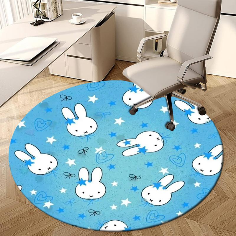 1pc Cute Bunny Pattern Blue Stars Hearts Round Carpet, Made of Polyester,Perfect for Decorating Office Chairs, Living Rooms Fplt817
