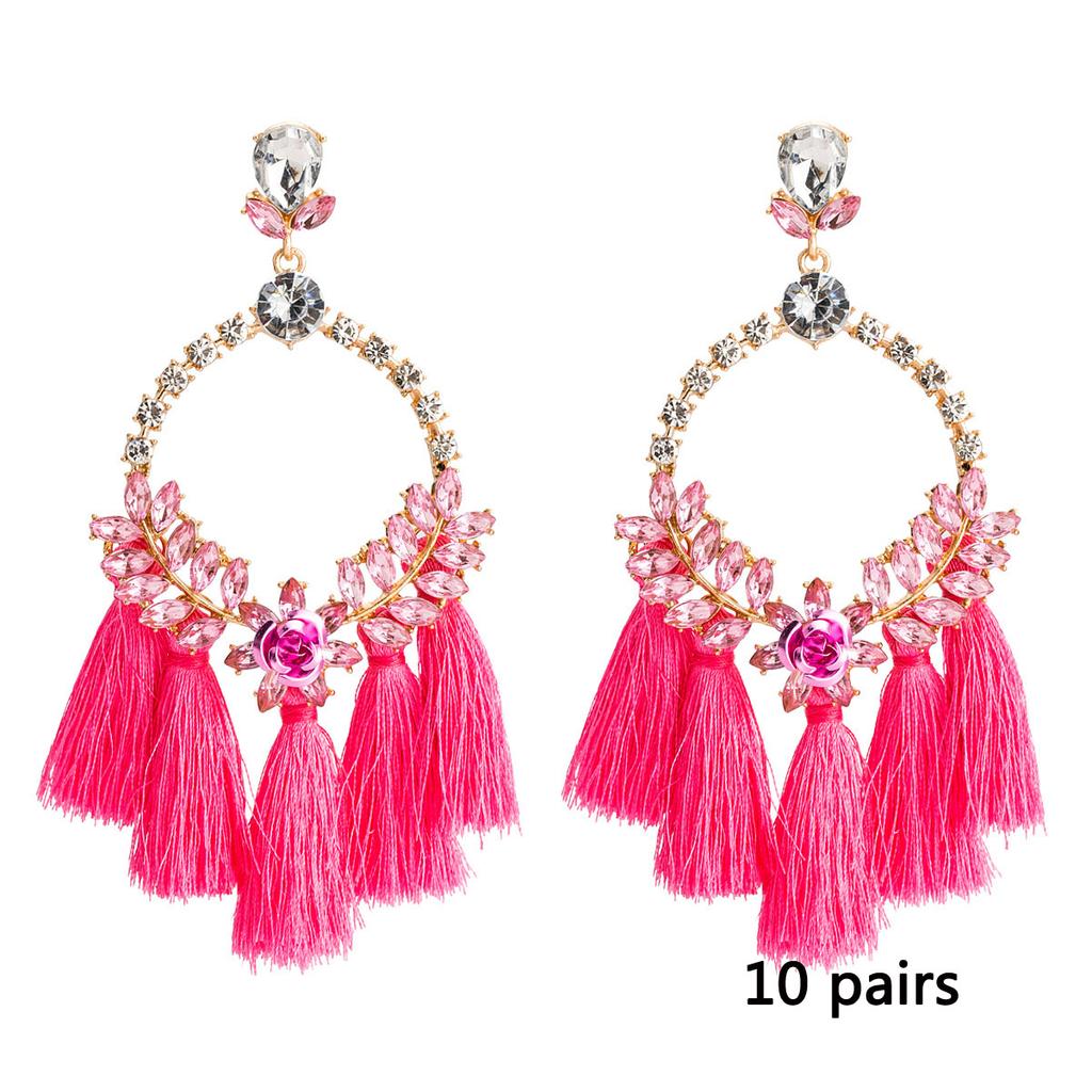 Women's Earring Exaggerated Flowers with Diamonds Tassel Acrylic Earrings Bohemian Temperament Female Earrings