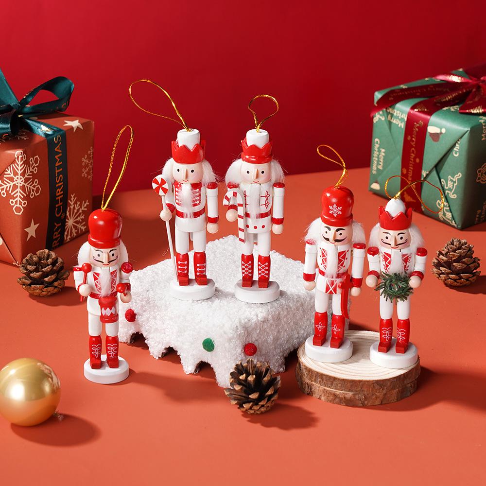 A Set/5pcs Christmas Nutcrackers Puppet Pendant Solid Wood Handcrafted Ornaments Christmas Decoration Party/Home Cute Pendant