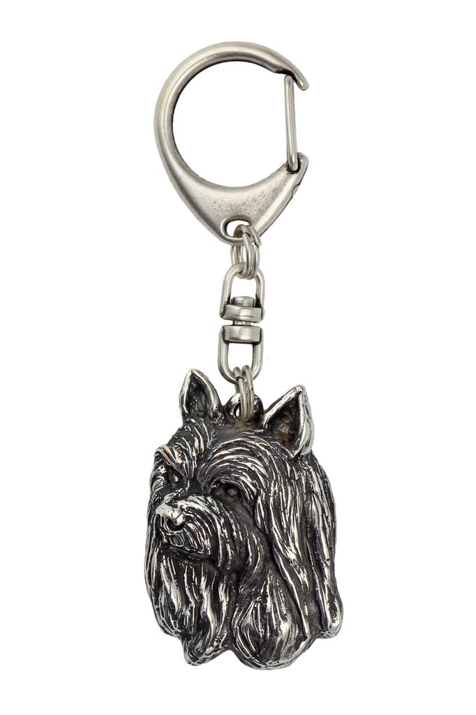 Silky Terrier - Silver-plated Key Ring with Dog, Handbag Decoration, Backpack Pendant by Art-Dog Brand