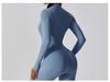 Autumn Long Sleeve Zipper Bodycon Butt-Lifting Bodysuit Yoga & Running Pants for Women - Black