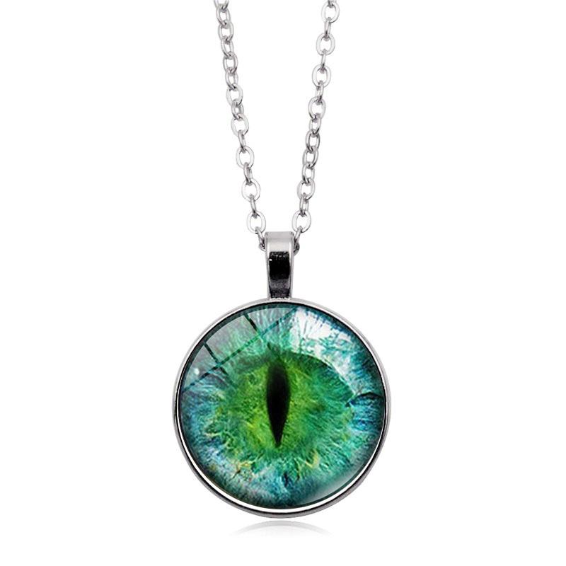 

Ожерелье с глазами дракона, круглый прозрачный стеклянный кабошон, кулон из цинкового сплава, ожерелье сглаза, ювелирные изделия ручной работы для женщин и мужчин, подарки