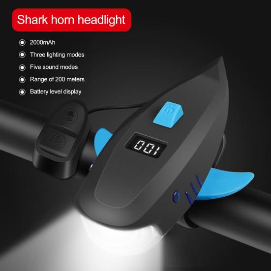 Kids Bicycle Shark Horn Light Waterproof USB Rechargeable 120dB High Decibels 400 Lumens Universal Night Riding Road Bike Headlight Front Lamp