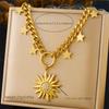 Stainless Steel Multilayer Sun Star Cross Pendant Necklace Women Neck Chain Jewelry Gift