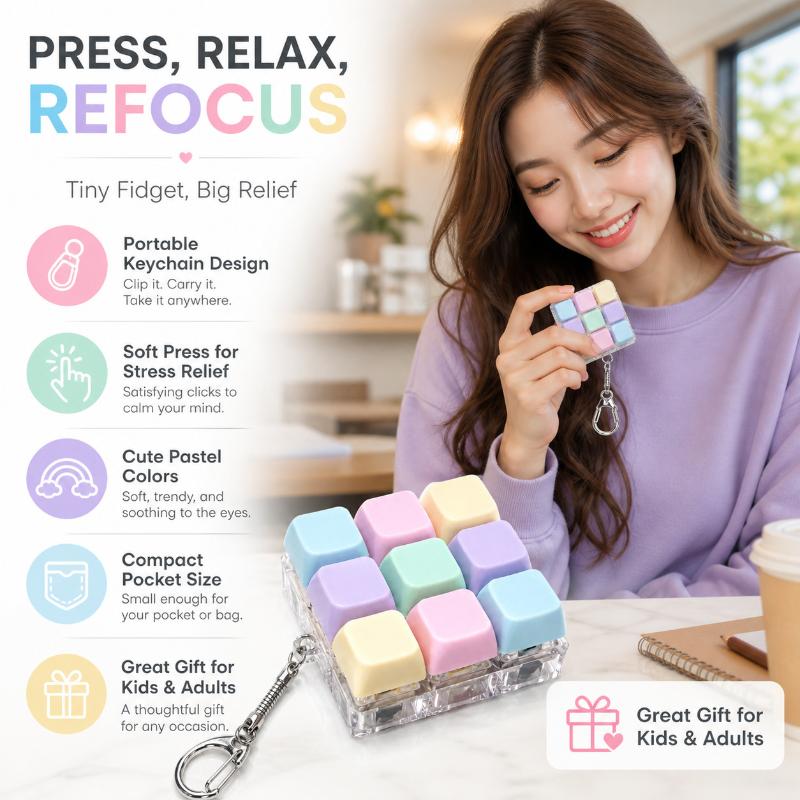 1Pcs Macaron Keycap Keychain Clicker Fidget Toy No Light Stress Relief Portable Desk Accessory For Kids Adults Party Gifts