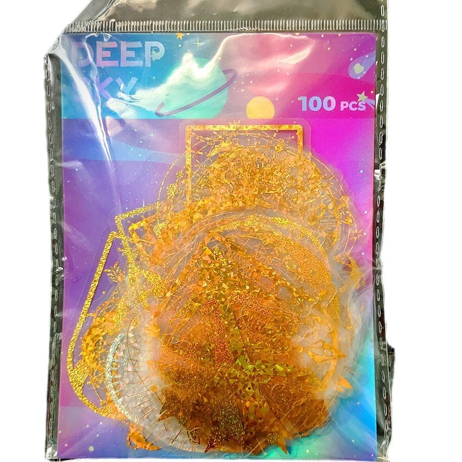100 Transparent Gold Laser Deep Space Series Pet Stickers Handbook Holographic Stickers Diy Stickers