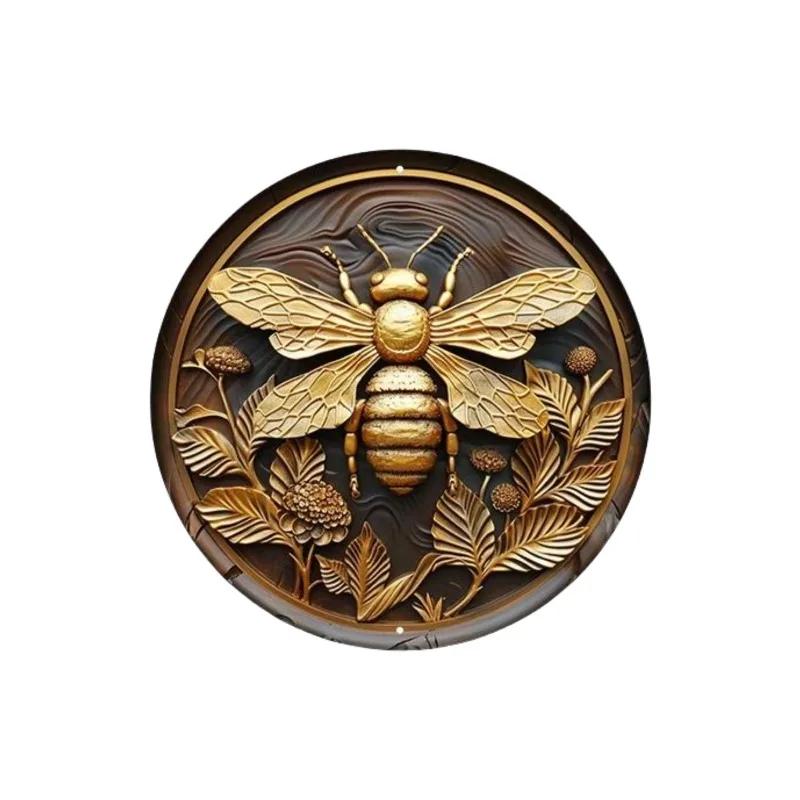 Vintage Botanical Dragonfly Bee Themed Metal Tin Sign HighDefinition Metal Tin Sign D Flat Products Design with Enhanced D