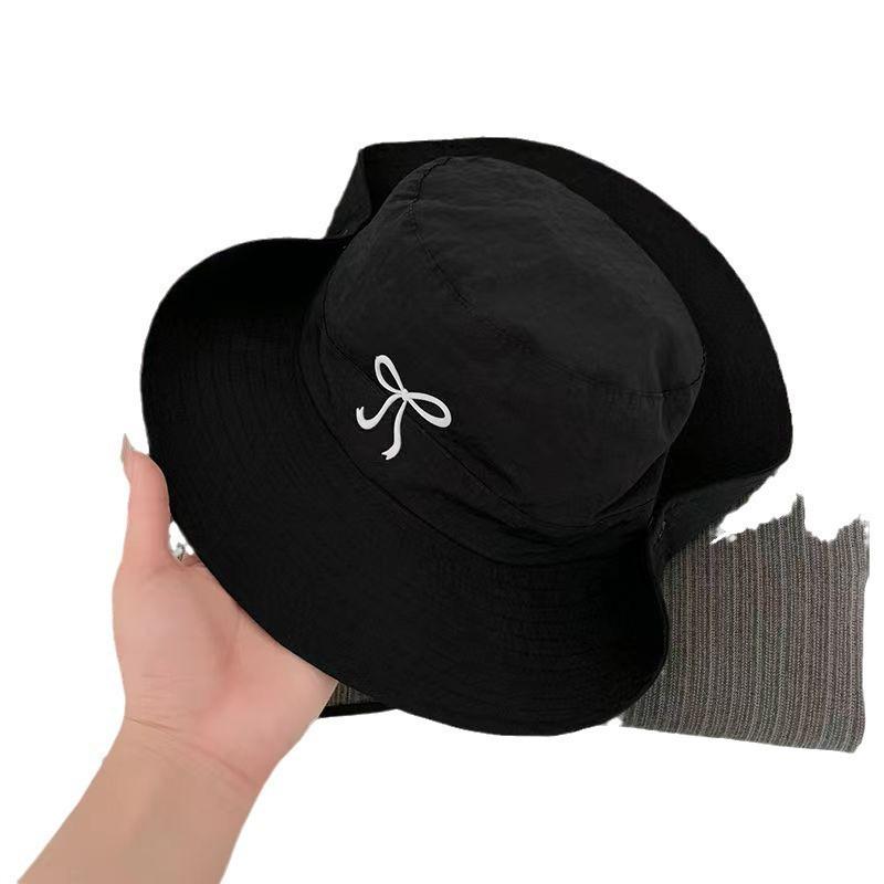 Quick-drying Fisherman Hat with Large Brim Bow Tie for Women In Summer Sweet Sun Protection Pot Hat Korean Style Outdoor Hiking Hat