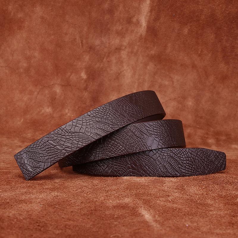 Single-Layer Transparent Dyeing Vegetable Tanned First-Layer Cowhide Automatic Buckle Belt, Men'S Genuine Leather Embossed Crocodile Pattern Belt With