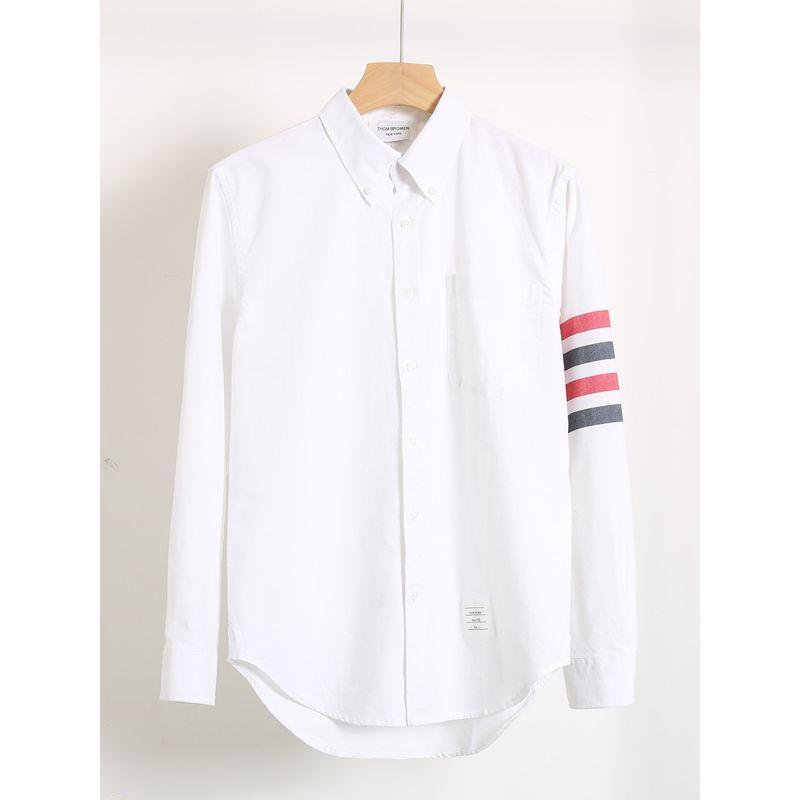 Foreign Trade Pure Cotton Oxford Cloth White Shirts Men's Classic Four Bars Business Long sleeve Trendy Casual Couple Shirt Trendy