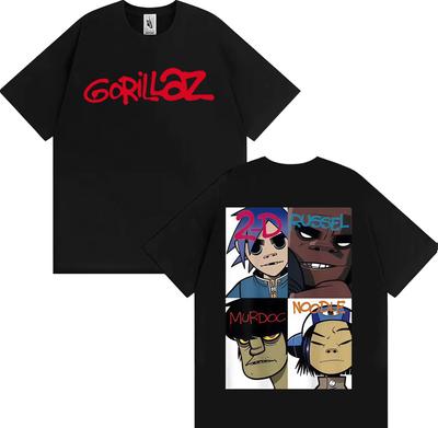 Gorillaz Band Facial Art Pattern Tshirt for Men Y2K Retro Cartoon Short Sleeve Tshirt Fashionable Casual Extra Large Tshirt