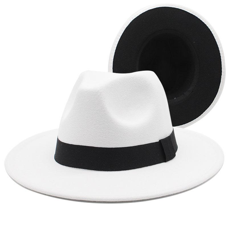 Black And White Double-Sided Color Matching Woolen Top Hat Felt Hat Women'S Flat-Brimmed Jazz Hat Men'S Popular Hat