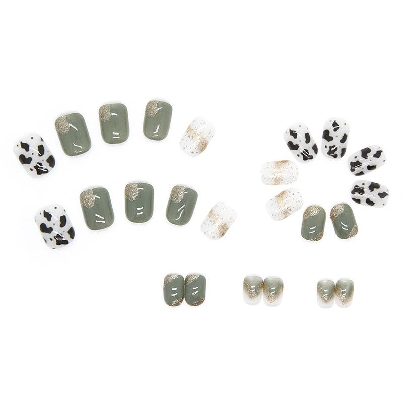 Ice Through Lime Milk Pattern Japanese Nail Art Lake Green Short Wearing Nail Finished Advanced Nail Art Tablets